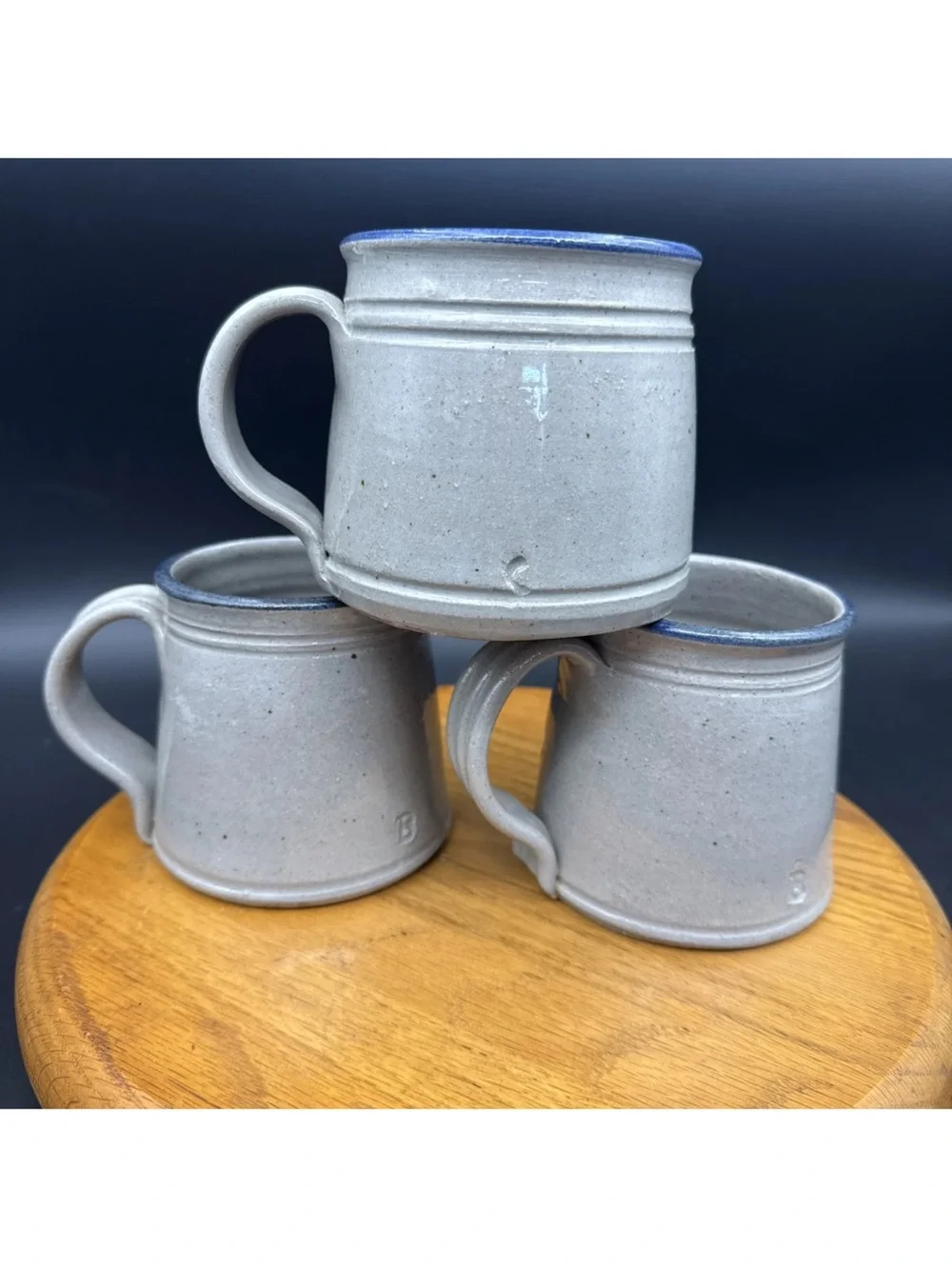 MT. LEBANON Stoneware Mugs - Blue and Gray Set of 3